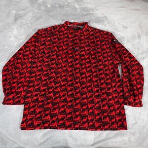 Vintage Fubu All Over Print Fleece Henley Sweater Mens XL Baggy Fit Y2K